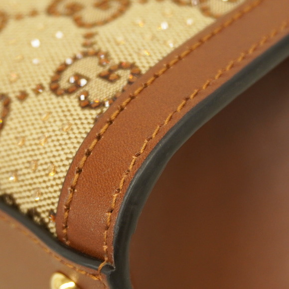 Gucci Bamboo Diana Crystal Handbag 707449 Canvas Leather Brown Beige 2-Way Ba... - Picture 6 of 13